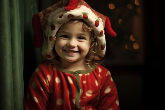 Fröhliches Mädchen im Weihnachtskostüm mit generativer KI