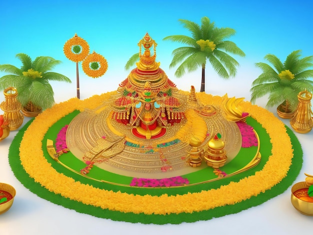 Fröhliches Onam-Festival in Südindien, Kerala, Feiertagshintergrund, von der KI generiert