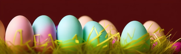 Fröhliches Osterkonzept Vorbereitung auf die Feiertage Bunte Ostereier Hintergrund mit Ostereier-Banner auf Pastell