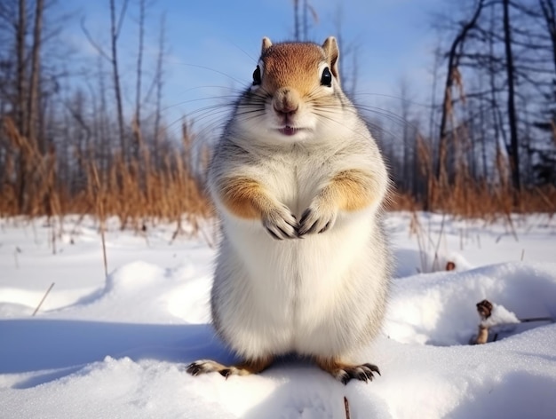 Fröhliches und lustiges arktisches Eichhörnchen im Winter