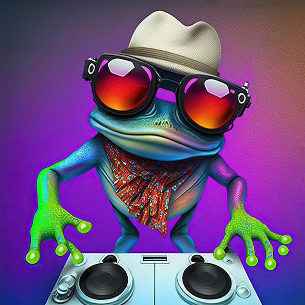 Frog dj con sombrero y gafas de sol IA generativa No se basa en ninguna escena real