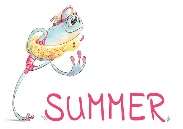 Froggy's Summer Splash Una rana con gafas de natación y un anillo de natación inflable va a nadar