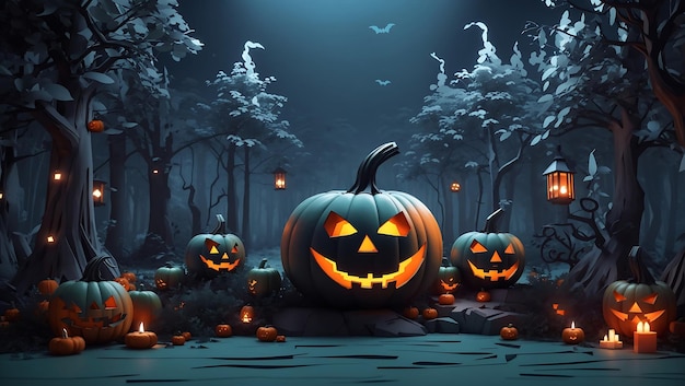 Frohe Halloween-Feier im Wald Hintergrund 3D Art Ai Bild