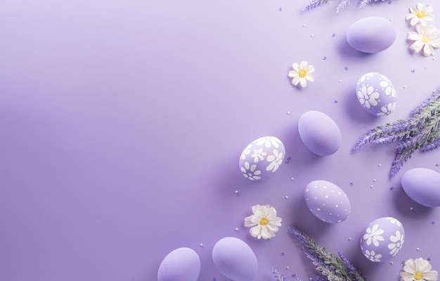 Frohe Ostern Bunte Ostereier auf pastellfarbenem Hintergrund Dekorationskonzept für Grüße und Geschenke am Ostertag feiern Zeit