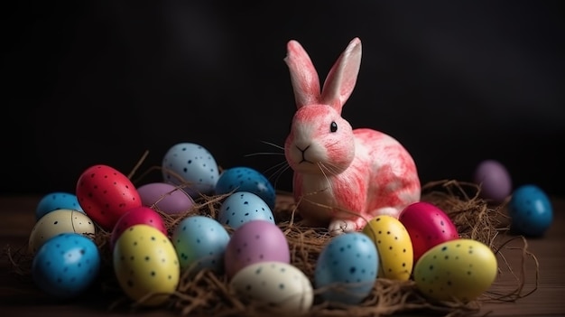 Frohe Ostern mit Osterhase und Ei Generative KI