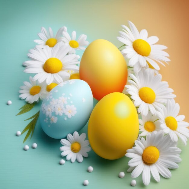 Frohe Ostern Urlaub Hintergrund Bunte Eier und Kamille
