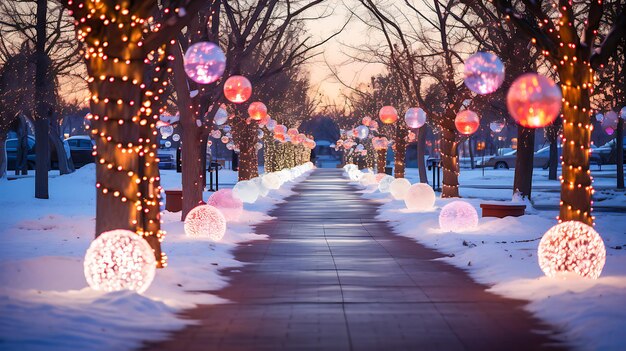 Foto frohe weihnachten die freudige feier feiertagsdekoration und schneebedeckter winterhintergrund