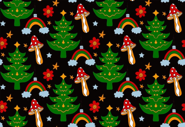 Foto frohe weihnachten groove nahtlose muster im stil psychedelischer hippie endlose textur hintergrund