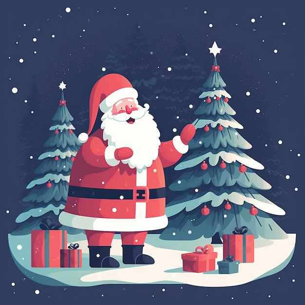 Frohe Weihnachten mit Cartoon-Weihnachtsmann-Schneemann-Geschenkbox Ai generiert