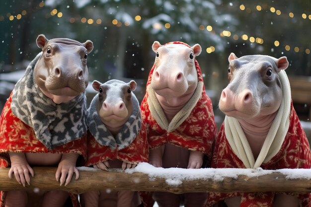 Foto frohe weihnachten, neujahr 2024, tier, schwein, affe, zebra, bär, löwe, elefant, oktopus.