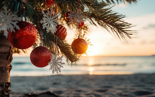 Foto frohe weihnachten oder silvester an einem sonnigen strand