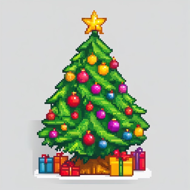 Frohe Weihnachten, Pixelkunst, Vektorillustration, Weihnachtsbaum, Pixelkunst, Symbol, Vektorillustration