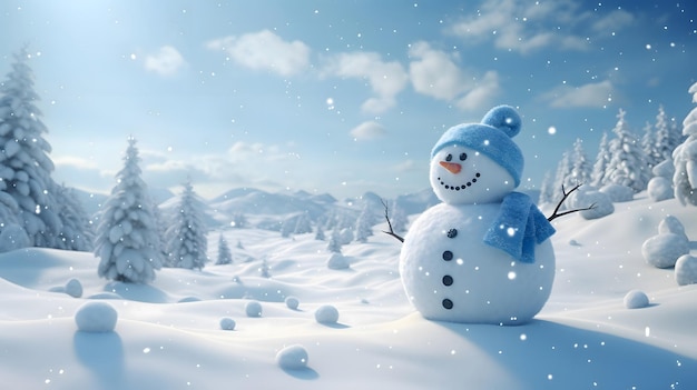 Frohe Weihnachten und frohes Neujahr Konzept Glücklicher Schneemann, der an Weihnachen steht Generative KI