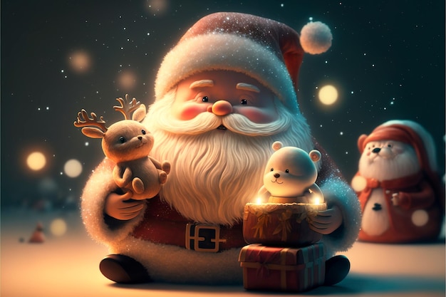 Frohe Weihnachten und schöne Feiertage Nette kleine Freunde mit Weihnachtsgeschenken