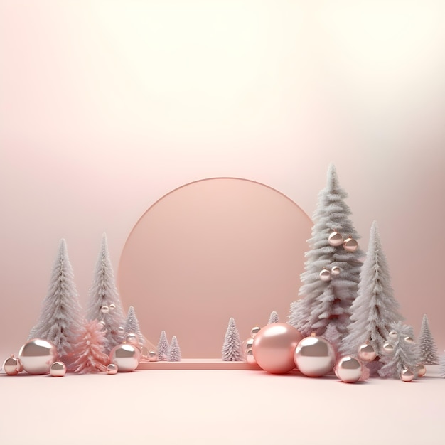 Frohe Weihnachtsveranstaltung Produkt-Ausstellung Podium mit Dekoration Hintergrund 3D-Rendering