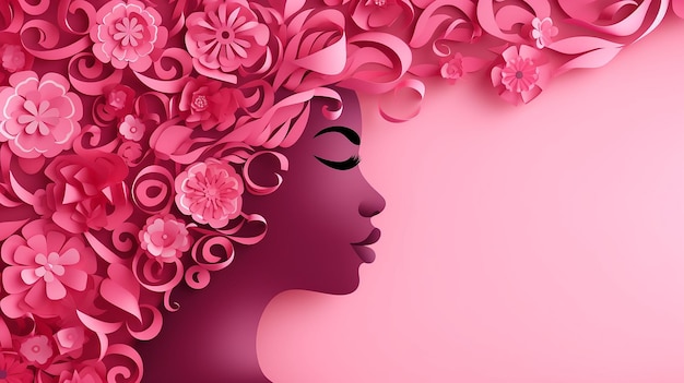 froher frauentag rosa banner afrikanischer frau illustration im papier geschnittenen stil