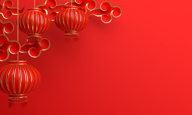 Frohes chinesisches Neujahrsdekor mit Laternen- und Wolkenpapierschnitt