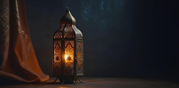 Frohes islamisches Neujahrsplakat oder Vorlagendesign mit brennender Lampe, generiert von KI