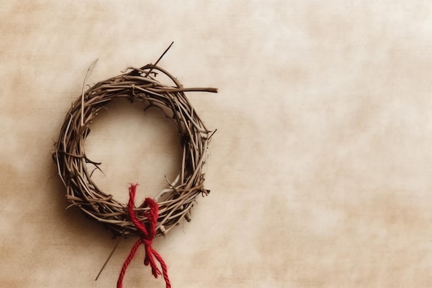 Foto frohes karfreitag-feierkonzept mit dornenkrone, christlichem kreuz und kopierraum