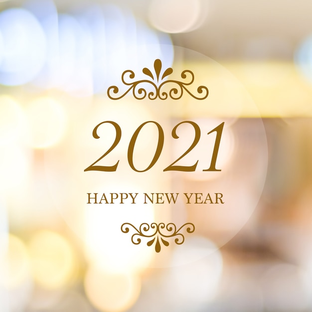 Frohes Neues Jahr 2021 auf unscharfem abstraktem Bokeh-Hintergrund, Neujahrsgruß