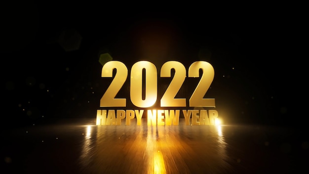 Frohes neues Jahr 2022 goldener Partikelöffner auf goldenem Feuerwerkshintergrund Neujahrsauflösungskonzept
