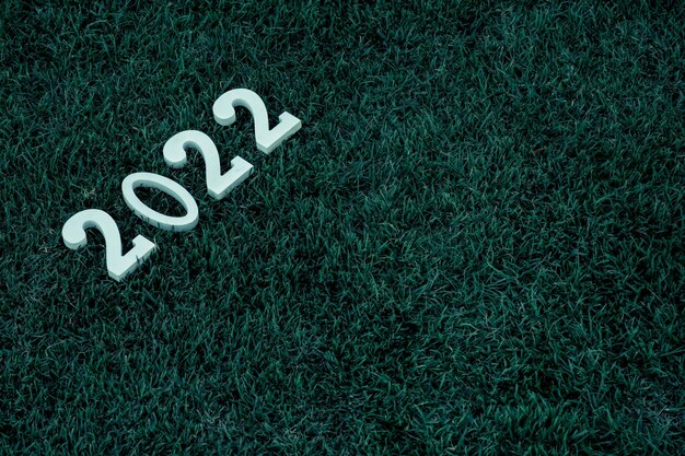 Frohes neues Jahr 2022-Jahr-Nachricht auf grünem Moosgras-Hintergrund