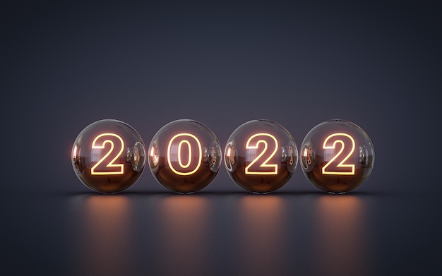 Frohes neues Jahr 2022 Neonlichteffekt Wallpaper 3D-Rendering