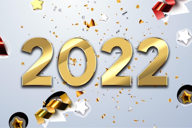 Frohes neues Jahr 2022 Textdesign. Grußillustration mit goldenen Zahlen. Frohes neues Jahr 2022 Grußkarten- und Posterdesign.