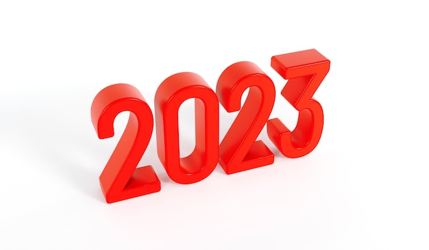 Frohes neues jahr 2023 text roter text von 2023 auf weißem hintergrund 3d-rendering