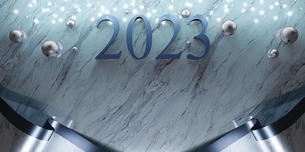 Frohes neues Jahr 2023 Weihnachten Marmor Hintergrund 3D-Illustration Hintergrund des neuen Jahres