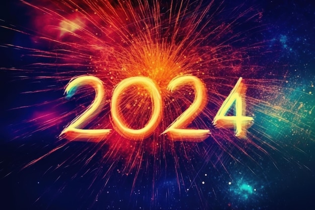 Frohes Neues Jahr 2024-Partyfeier mit Feuerwerk Generative KI