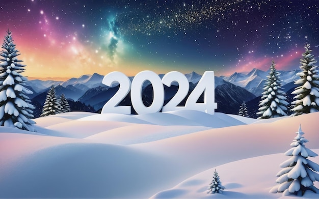 Frohes neues Jahr 2024 und Schneehintergrund