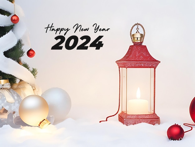 Foto frohes neujahr 2024 und weihnachts-hintergrund mit kleiner lampendekoration