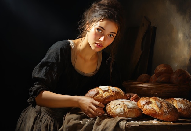 Front_view_black_woman_slicing_bread