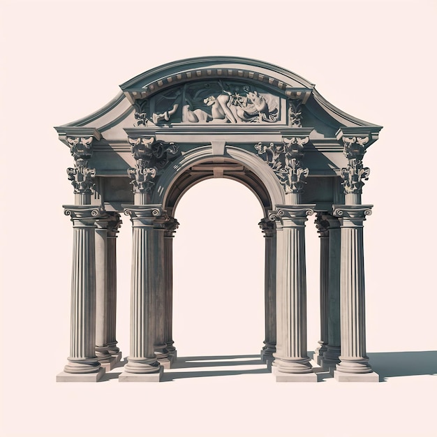 Foto front view of a classic arch with corinthian column isolated on white 3d rendering