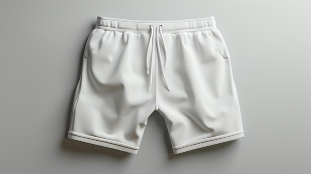 Frontansicht auf weiße, leere Sporthose für Männer mit Ziehseil, Shorts, isoliert auf weißem Hintergrund
