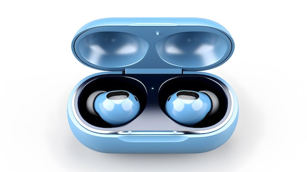 Frontansicht blauer drahtloser Ohrhörer im Ladekasten