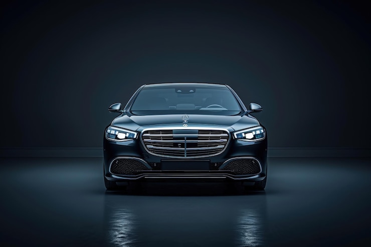 Foto frontansicht einer schwarzen mercedes-benz sc-klasse limousine
