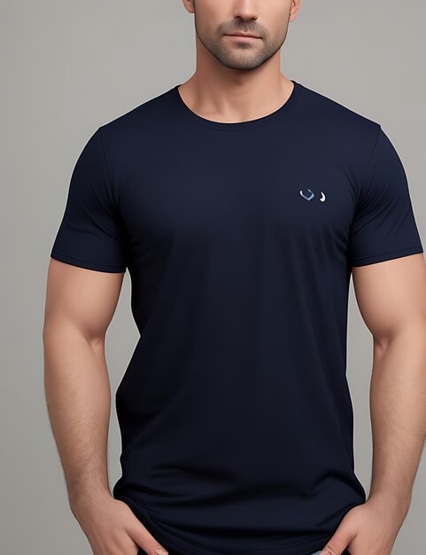 Frontansicht eines Blank Navy Blue T-Shirt-Modells