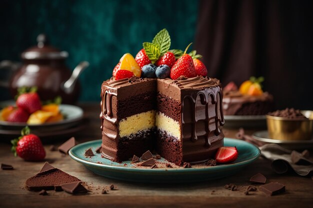 Frontansicht eines süßen Schokoladenkuchens