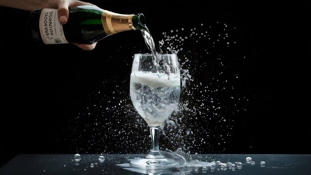 Frontansicht Glas Soda wird auf das dunkle Getränk Foto Champagner Weihnachtswasser gegossen