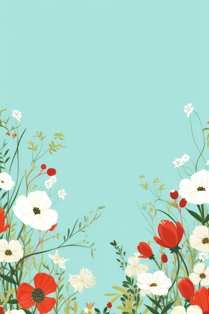 Fronteira de flor de desenho animado bonito em um fundo verde hortelã vector limpo ar 23 Job ID f04f3672c56b495ba2ffda654906f70c