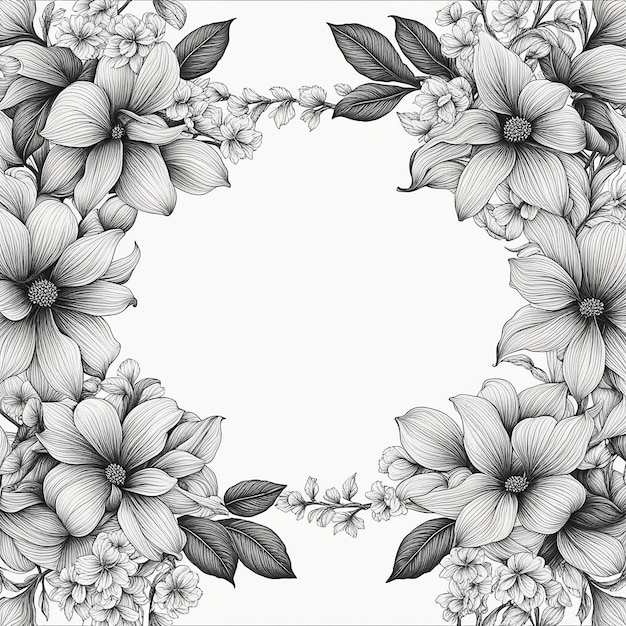 Fronteira de flora floral desenhada à mão em fundo branco estilo vintageretro