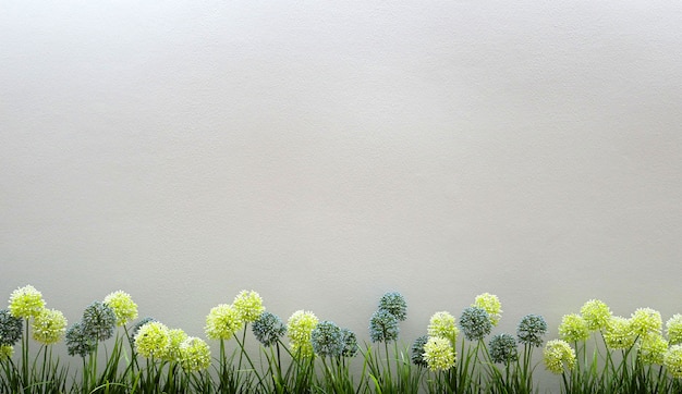 Fronteira de flores da primavera com espaço de cópia na parede de concreto