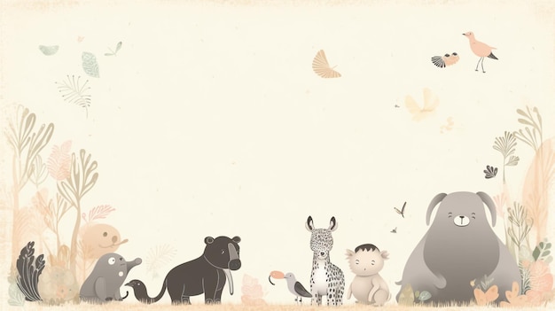 Foto fronteira de ilustração animal bonito fundo infantil