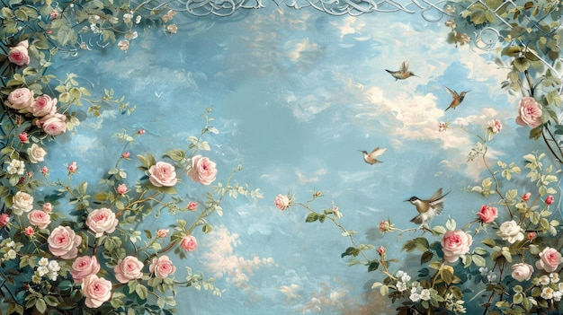 Foto fronteira de moldura de pintura floral em papel de aquarela reciclado fundo
