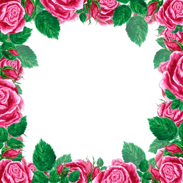 Fronteira de moldura de rosas em aquarela desenhada à mão no fundo branco Elementos de design de álbum de recortes Tipografia cartaz convite de casamento cartão postal rótulo banner design