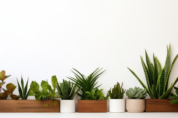 Fronteira de plantas de casa em fundo branco de madeira