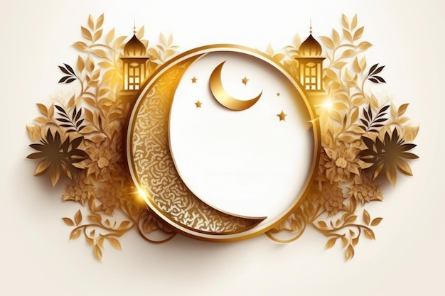 Fronteira dourada árabe de Ramadan Kareem no fundo branco