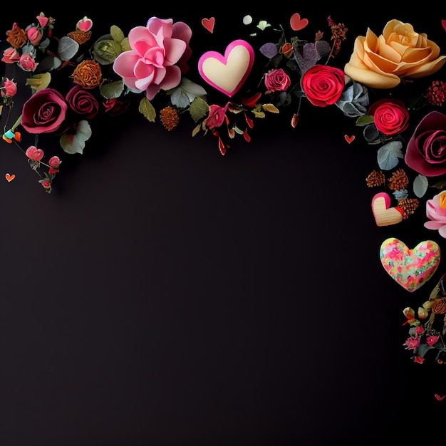 Fronteira lateral com flores de coração e rosas para o dia dos namorados